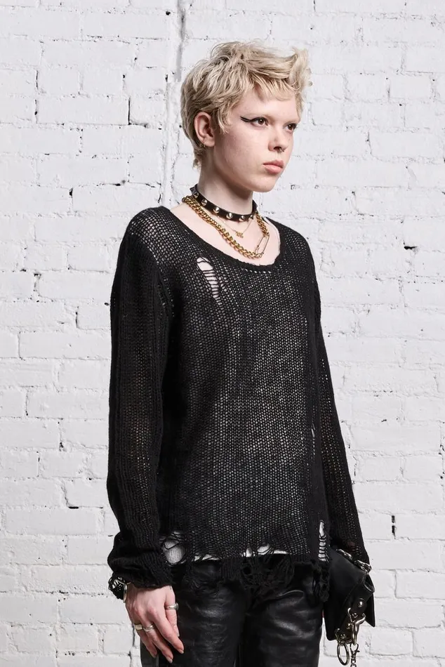 DOUBLE LAYER RELAXED SWEATER 8211 BLACK AND ECRU Women R13 Sweaters