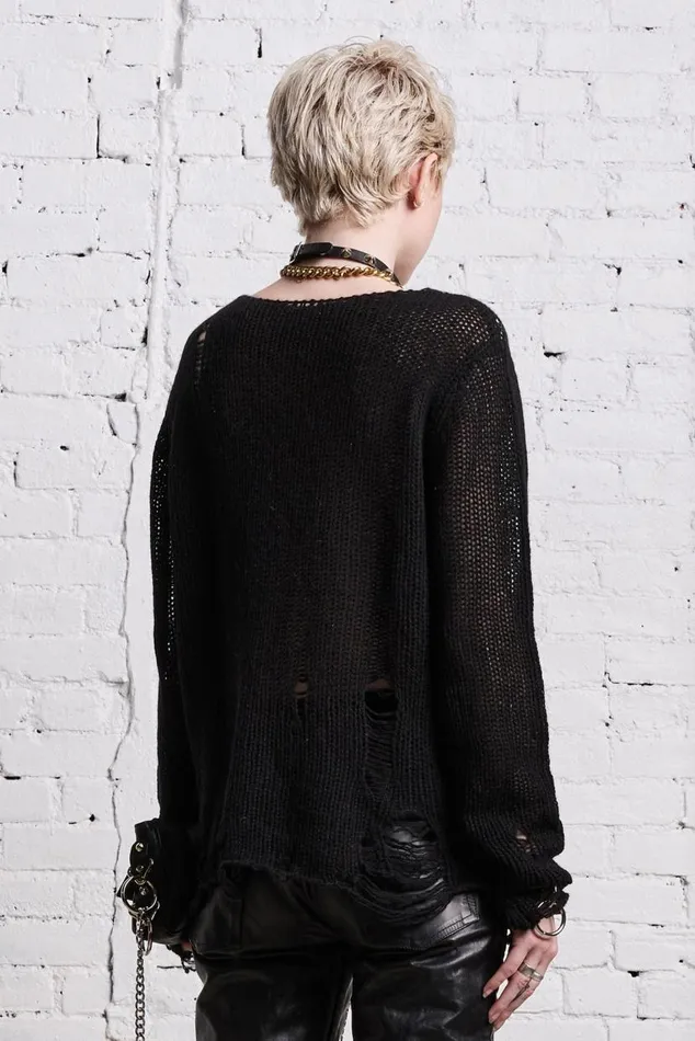 DOUBLE LAYER RELAXED SWEATER 8211 BLACK AND ECRU Women R13 Sweaters