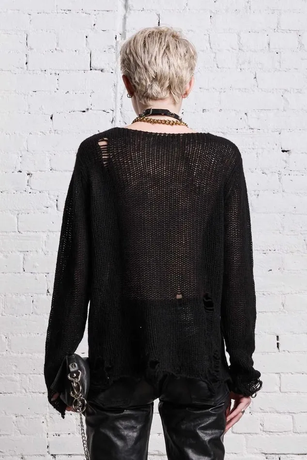 DOUBLE LAYER RELAXED SWEATER 8211 BLACK AND ECRU Women R13 Sweaters