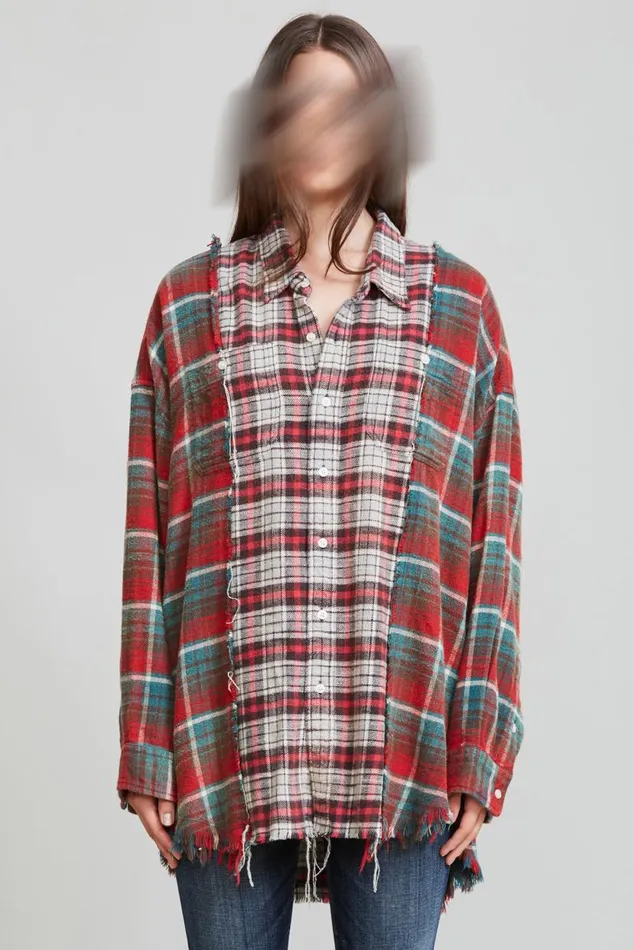 Drop Neck Combo Work Shirt 8211 Grey Blue Plaid Official Site Women R13 Tops