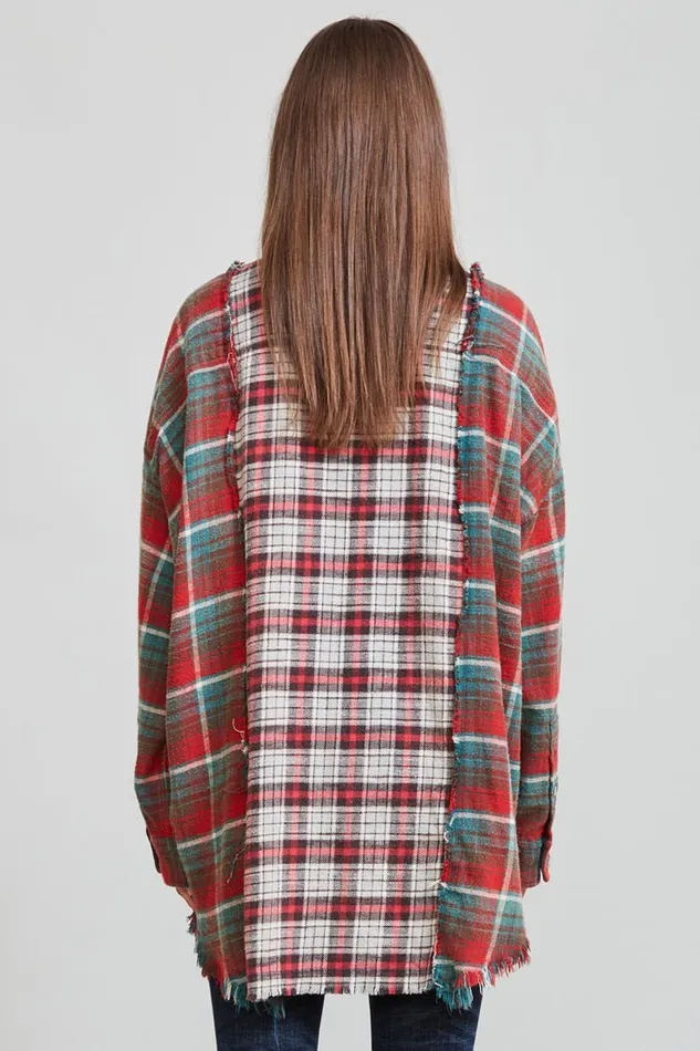 Drop Neck Combo Work Shirt 8211 Grey Blue Plaid Official Site Women R13 Tops