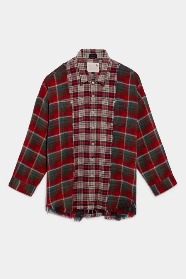 Drop Neck Combo Work Shirt 8211 Grey Blue Plaid Official Site Women R13 Tops