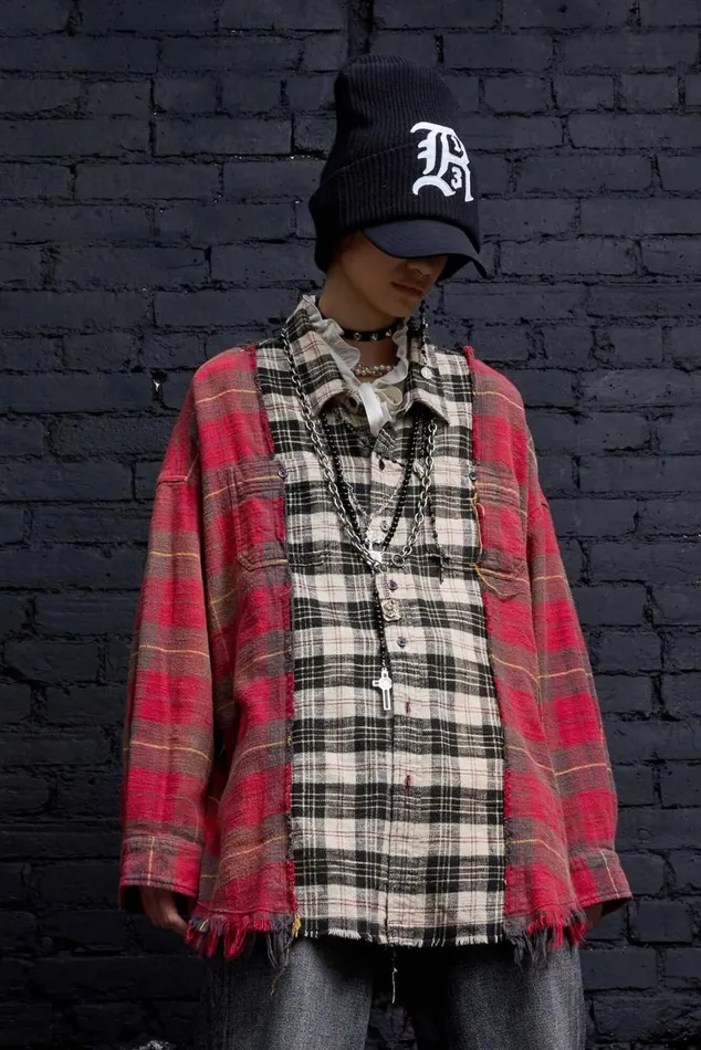 DROP NECK COMBO WORKSHIRT 8211 RED WITH BEIGE PLAID Women R13 Tops