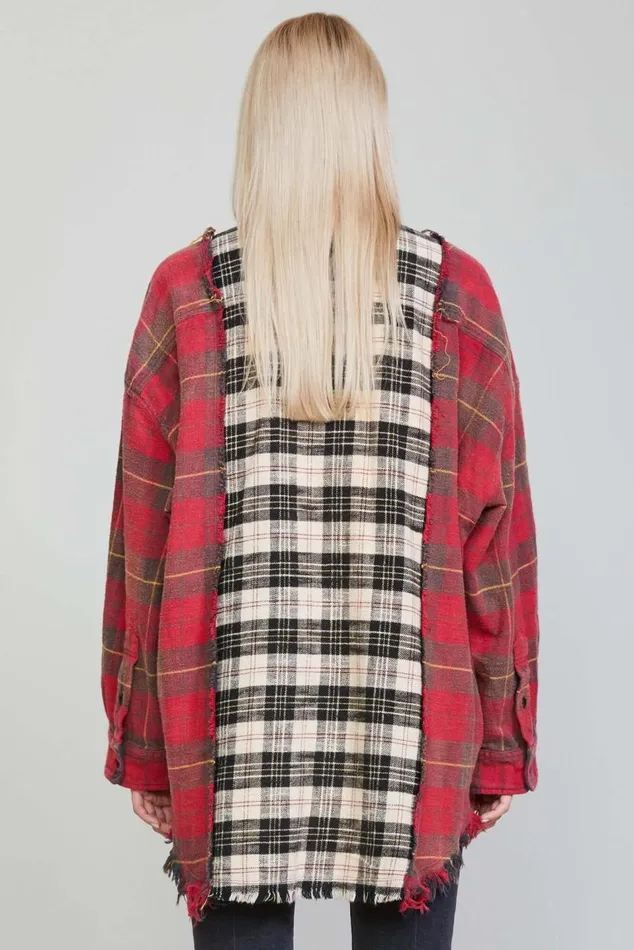 DROP NECK COMBO WORKSHIRT 8211 RED WITH BEIGE PLAID Women R13 Tops