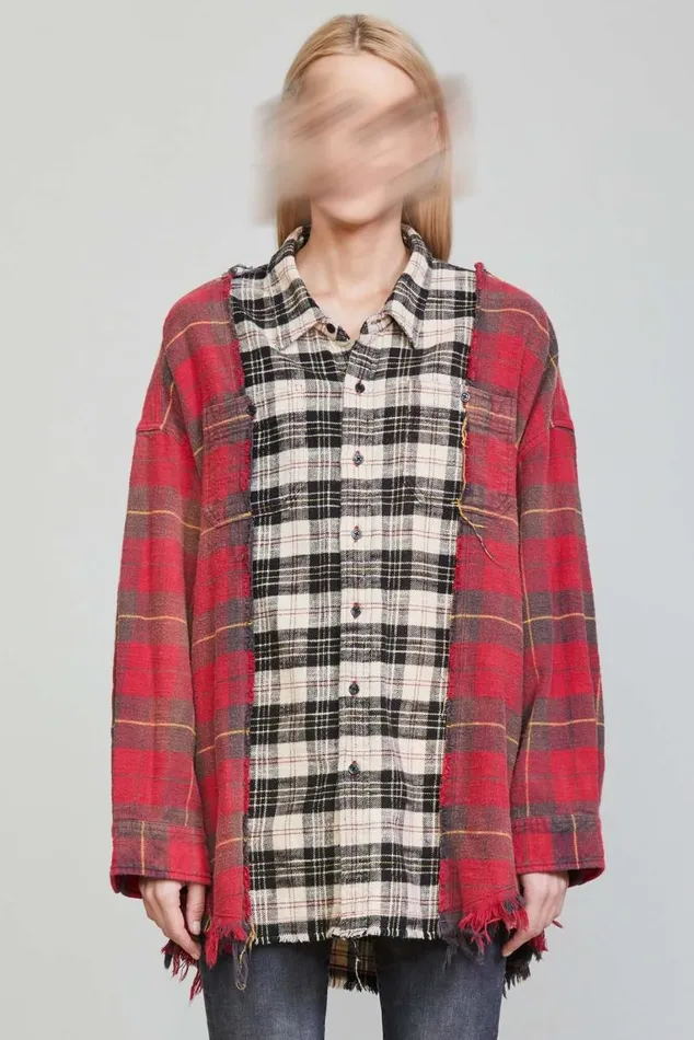 DROP NECK COMBO WORKSHIRT 8211 RED WITH BEIGE PLAID Women R13 Tops