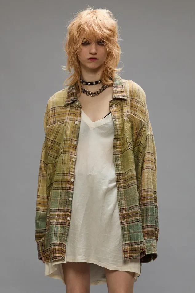DROP NECK WORKSHIRT 8211 GREEN GRADIENT PLAID Women R13 Tops