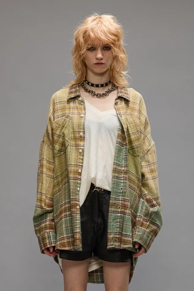 DROP NECK WORKSHIRT 8211 GREEN GRADIENT PLAID Women R13 Tops