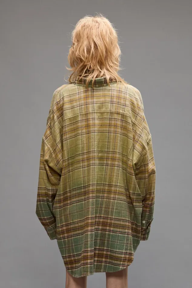 DROP NECK WORKSHIRT 8211 GREEN GRADIENT PLAID Women R13 Tops