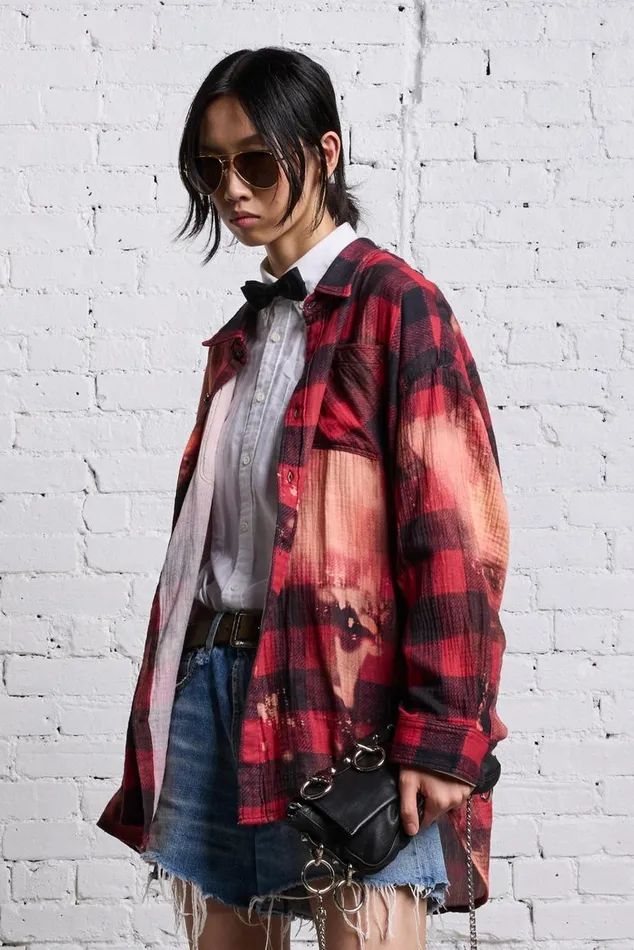 DROP NECK WORKSHIRT 8211 RED BUFFALO OVERDYE Women R13 Tops