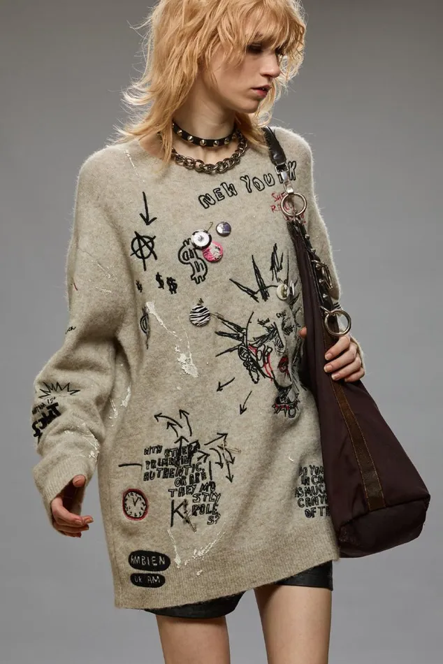 EMBROIDERED BOYFRIEND SWEATER 8211 OATMEAL Women R13 Sweaters