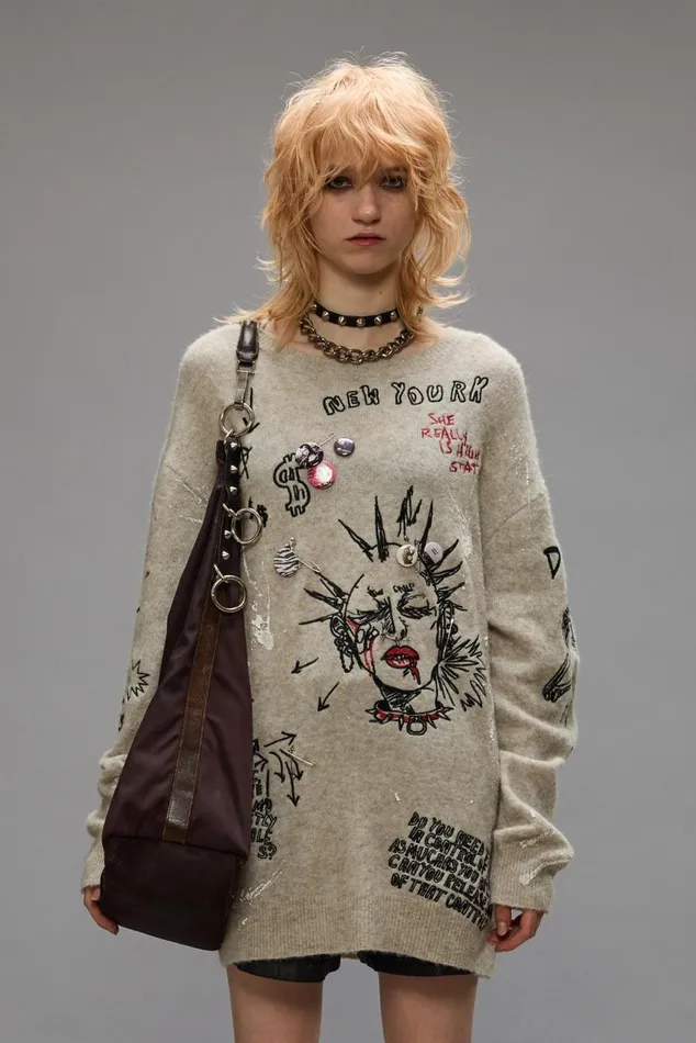 EMBROIDERED BOYFRIEND SWEATER 8211 OATMEAL Women R13 Sweaters