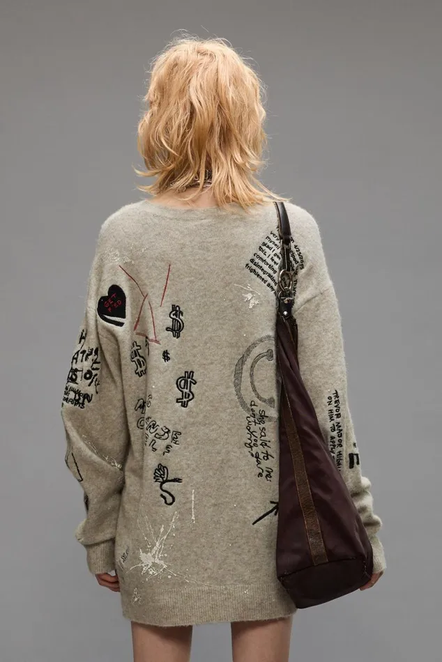 EMBROIDERED BOYFRIEND SWEATER 8211 OATMEAL Women R13 Sweaters