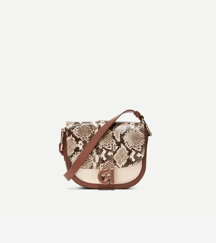 Essential Mini Saddle Snake Printsanddark Cuoio Brown Women Cole Haan Crossbody Bags