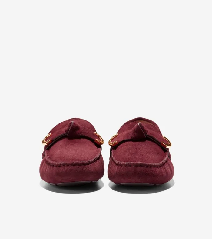 Evelyn Bow Driver Bloodstone Suede Women Cole Haan Loafers and Drivers