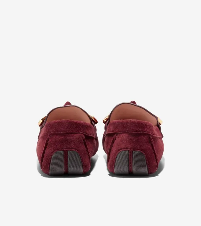 Evelyn Bow Driver Bloodstone Suede Women Cole Haan Loafers and Drivers