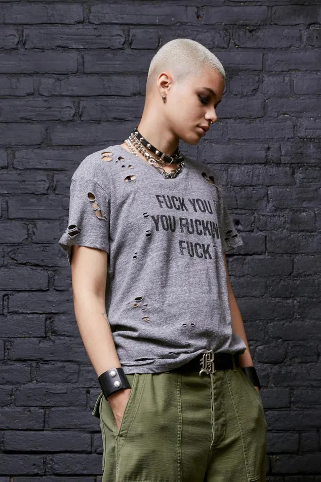 FU Ripped Boy T 8211 Heather Grey Official Site Women R13 TShirts