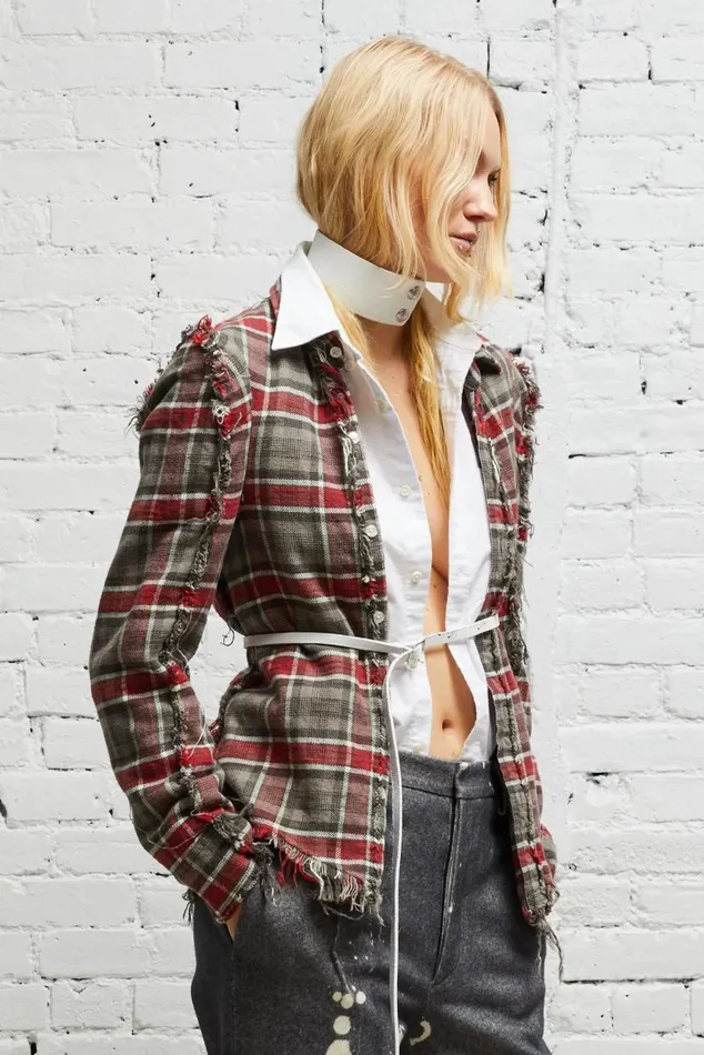 FLAT SLEEVE SHIRT 8211 GREY PLAID Women R13 Tops