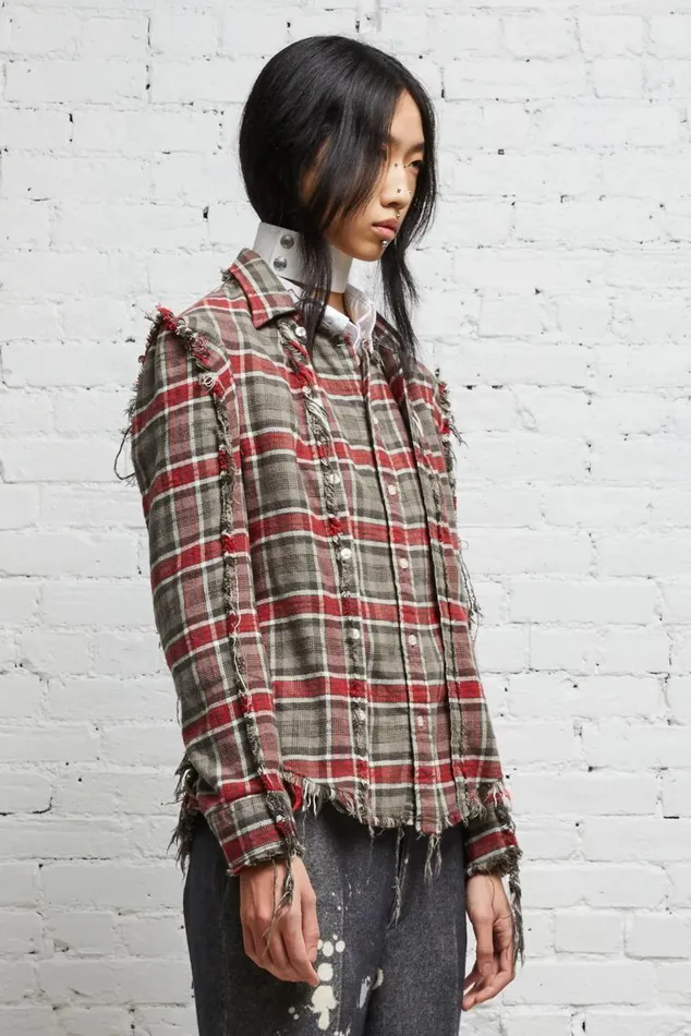 FLAT SLEEVE SHIRT 8211 GREY PLAID Women R13 Tops