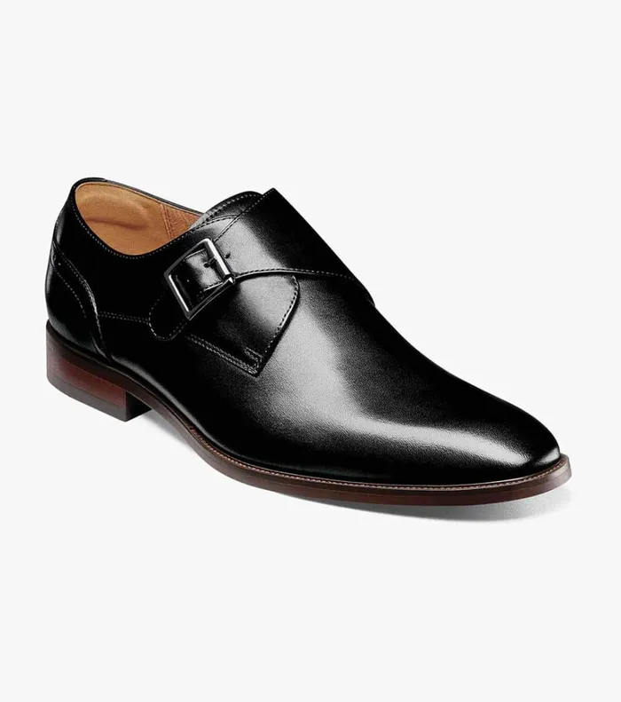 Florsheim Dress Shoes Sorrento Plain Toe Single Monk Strap Black 8211 Men