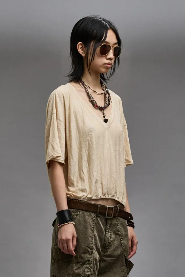 GATHERED HEM VNECK TEE 8211 KHAKI Women R13 TShirts