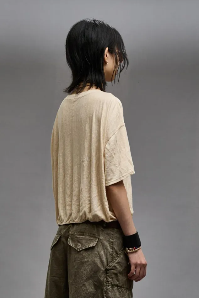 GATHERED HEM VNECK TEE 8211 KHAKI Women R13 TShirts