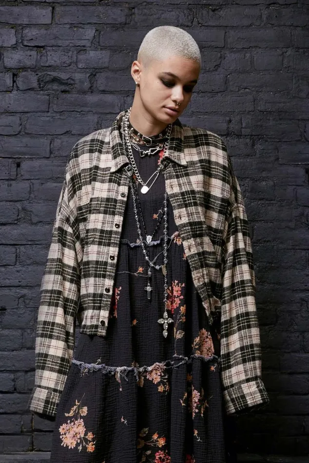 GATHERED HEM WORKSHIRT 8211 BEIGEBLACK PLAID Women R13 Tops