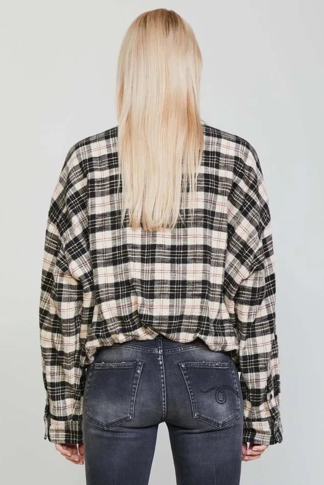 GATHERED HEM WORKSHIRT 8211 BEIGEBLACK PLAID Women R13 Tops