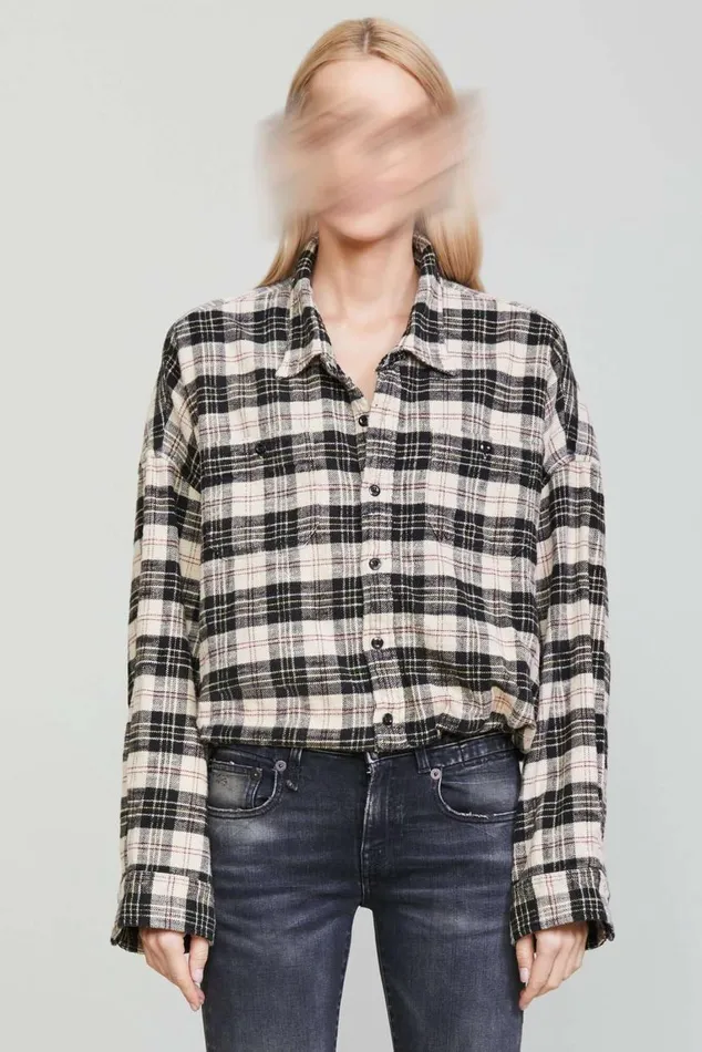 GATHERED HEM WORKSHIRT 8211 BEIGEBLACK PLAID Women R13 Tops