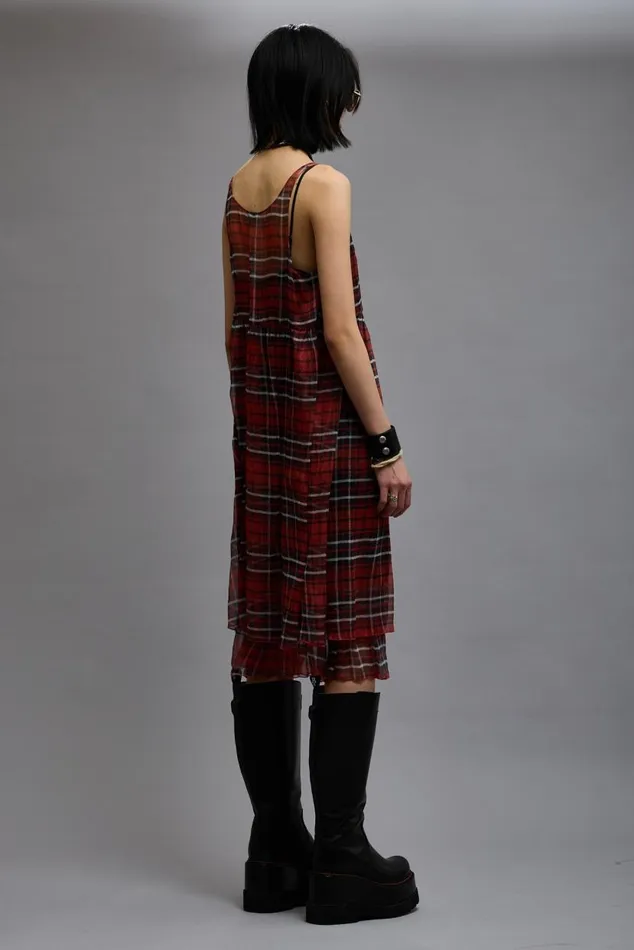 GATHERED TANK DRESS 8211 RED PLAID CHIFFON Women R13 Dresses and Skirts