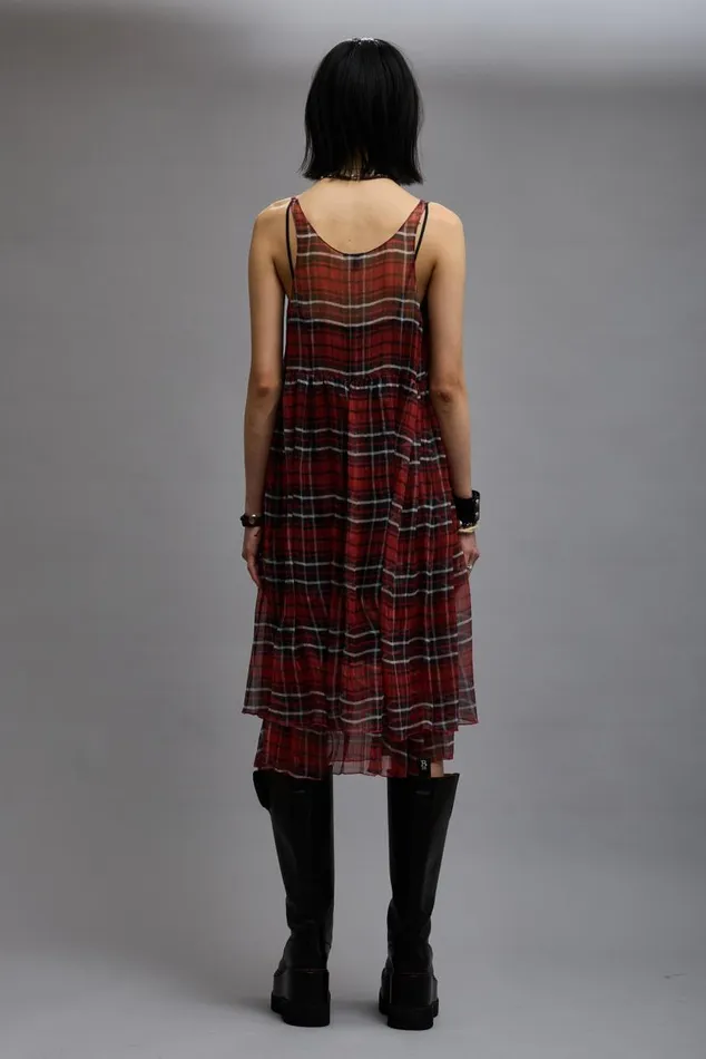 GATHERED TANK DRESS 8211 RED PLAID CHIFFON Women R13 Dresses and Skirts