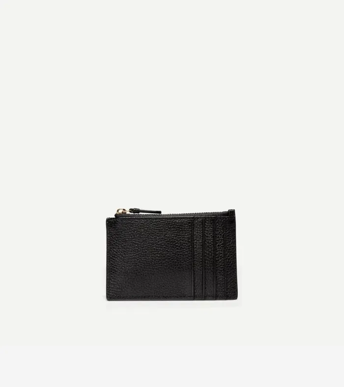 GRANDSERIES Card Case With Zip Black Pebbled Leather Women Cole Haan Wallets and Wristlets
