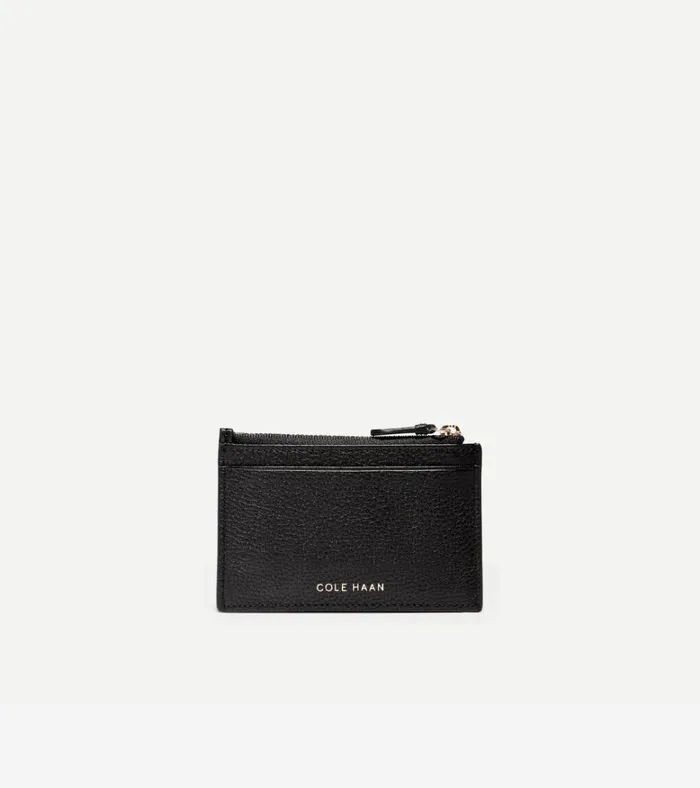 GRANDSERIES Card Case With Zip Black Pebbled Leather Women Cole Haan Wallets and Wristlets