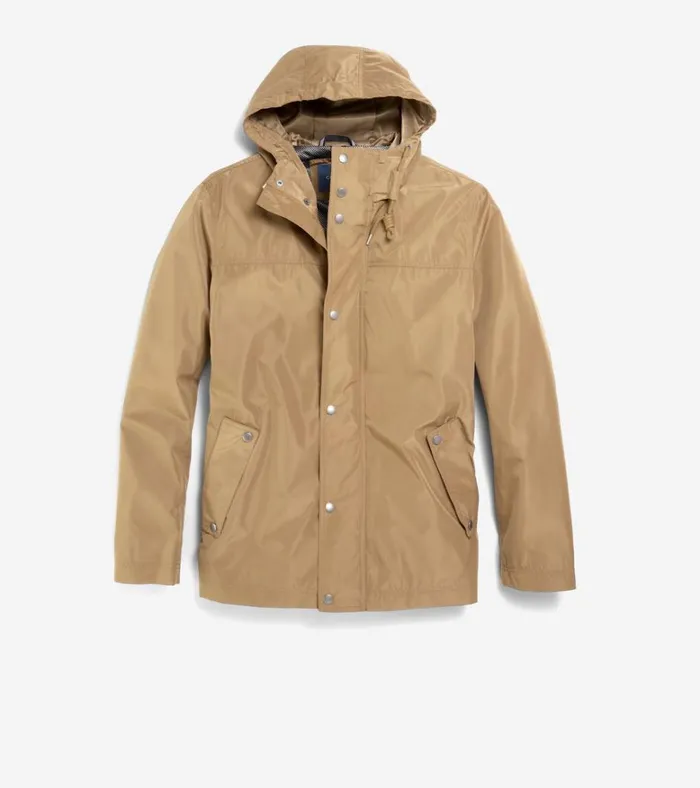 Hooded Rain Jacket Khaki Men Cole Haan Rain Jackets