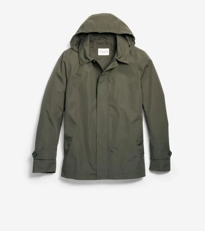 Hooded Rain Jacket Olive Men Cole Haan Rain Jackets