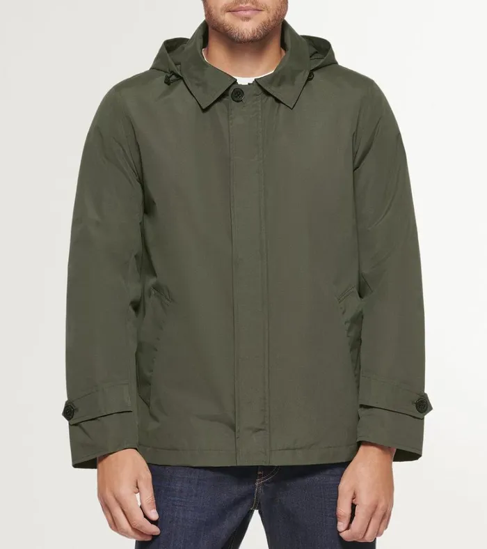 Hooded Rain Jacket Olive Men Cole Haan Rain Jackets
