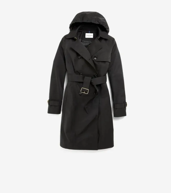 Hooded Trench Coat Black Women Cole Haan Trench Coats