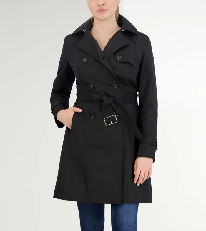 Hooded Trench Coat Black Women Cole Haan Trench Coats