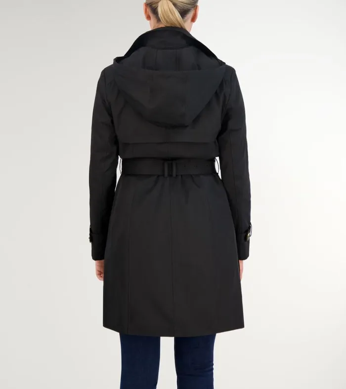 Hooded Trench Coat Black Women Cole Haan Trench Coats