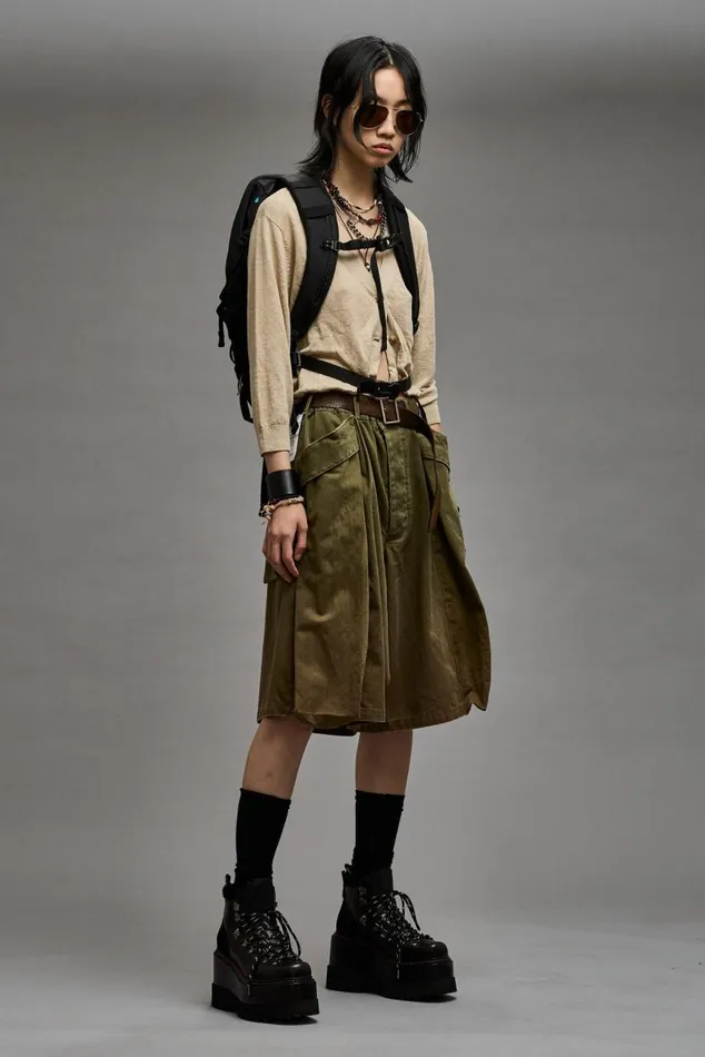 JESSE MULTIPOCKET SHORT 8211 OLIVE HERRINGBONE Women R13 Pants and Shorts