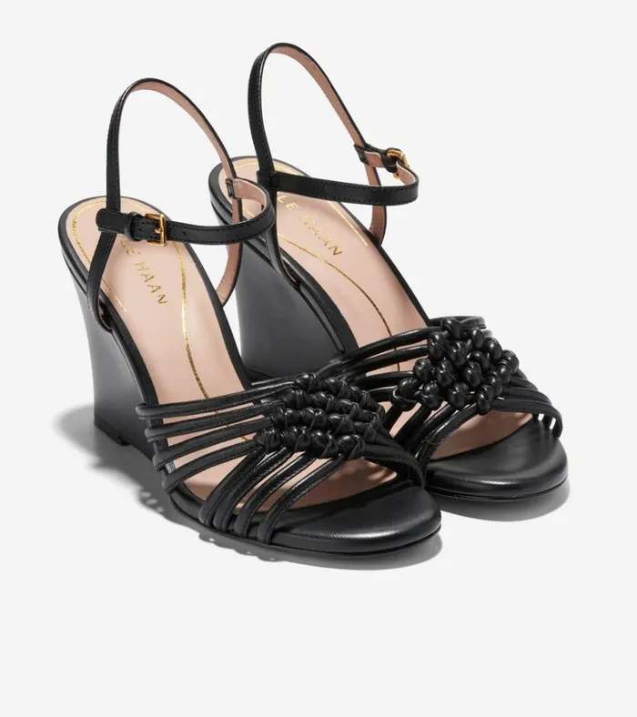 Jitney Knot Wedge Sandals Black Women Cole Haan Heels and Pumps