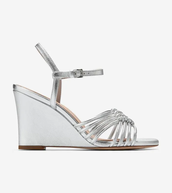 Jitney Knot Wedge Sandals Silver Women Cole Haan Heels and Pumps