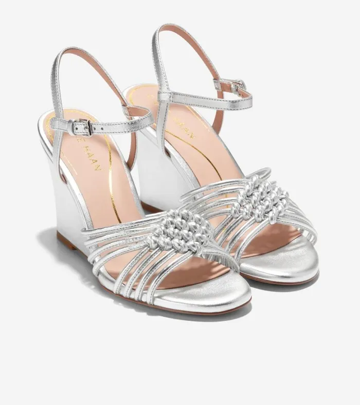 Jitney Knot Wedge Sandals Silver Women Cole Haan Heels and Pumps