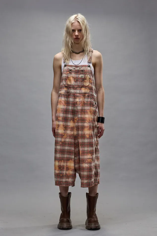 JUMBO OVERALL 8211 BLEACHED ORANGE PLAID Women R13 Pants and Shorts