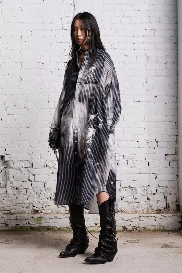 JUMBO SHIRTDRESS 8211 BLEACH PRINT BLACK Women R13 Dresses and Skirts