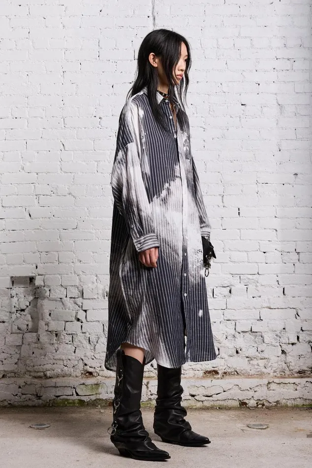 JUMBO SHIRTDRESS 8211 BLEACH PRINT BLACK Women R13 Dresses and Skirts