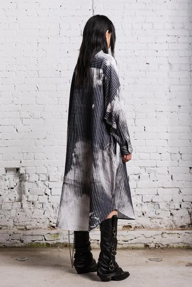 JUMBO SHIRTDRESS 8211 BLEACH PRINT BLACK Women R13 Dresses and Skirts