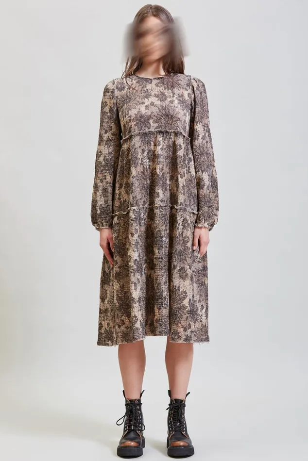 LONG SLEEVE SHREDDED RELAXED MIDI 8211 GREY LACE IMITATION Women R13 Dresses and Skirts LONG SLEEVE SHREDDED RELAXED MIDI 8211 GREY LACE IMITATION Women R13 Dresses and Skirts