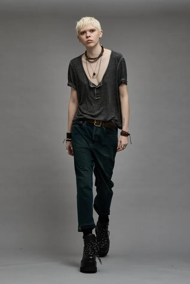 LOW NECK HENLEY TEE 8211 CHARCOAL Women R13 TShirts