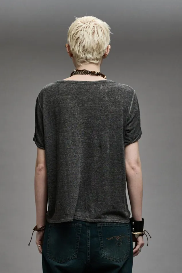 LOW NECK HENLEY TEE 8211 CHARCOAL Women R13 TShirts