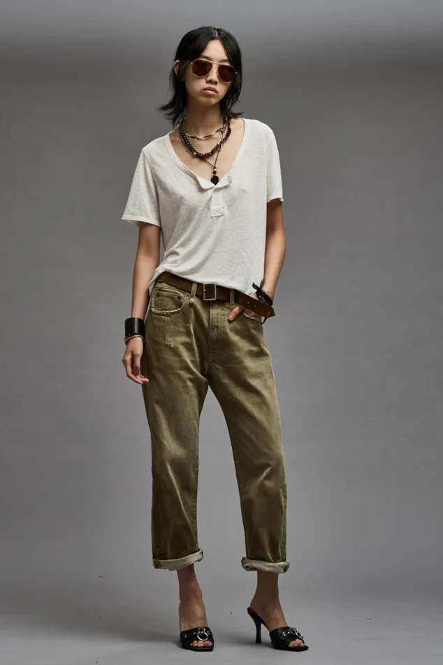 LOW NECK HENLEY TEE 8211 ECRU Women R13 TShirts